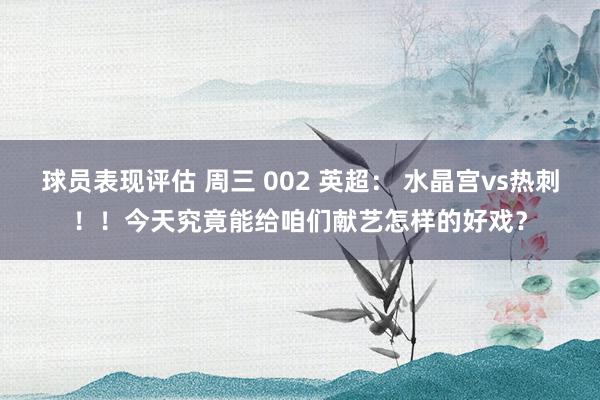 球员表现评估 周三 002 英超： 水晶宫vs热刺！！今天究竟能给咱们献艺怎样的好戏？