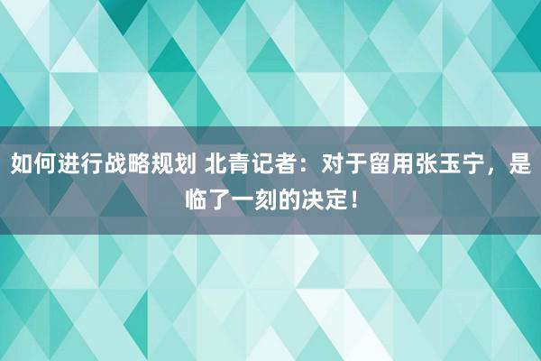 如何进行战略规划 北青记者：对于留用张玉宁，是临了一刻的决定！