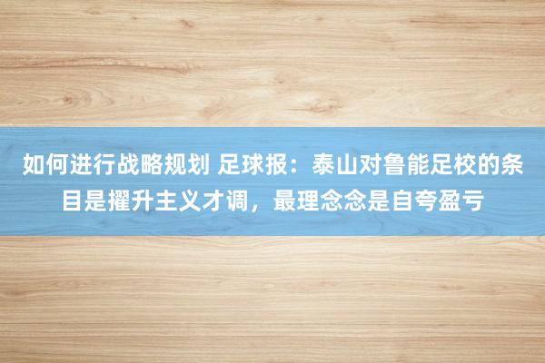 如何进行战略规划 足球报：泰山对鲁能足校的条目是擢升主义才调，最理念念是自夸盈亏