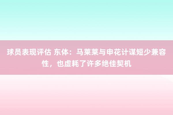 球员表现评估 东体：马莱莱与申花计谋短少兼容性，也虚耗了许多绝佳契机