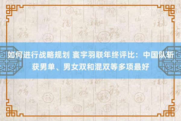 如何进行战略规划 寰宇羽联年终评比：中国队斩获男单、男女双和混双等多项最好